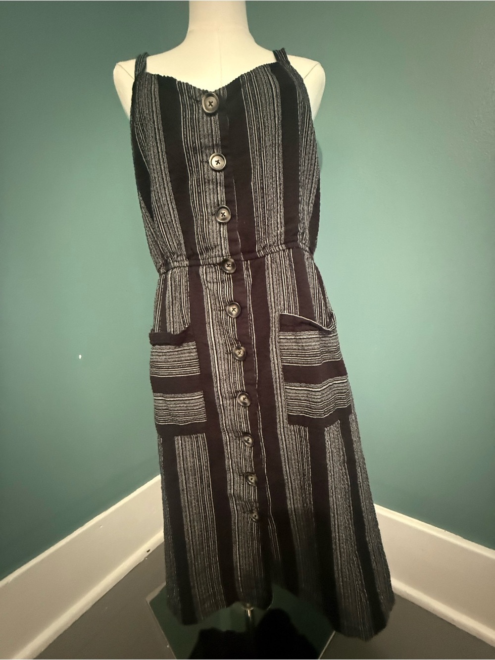 Betsy’s Boutique Shop Black & White Striped Button Front Dress XL